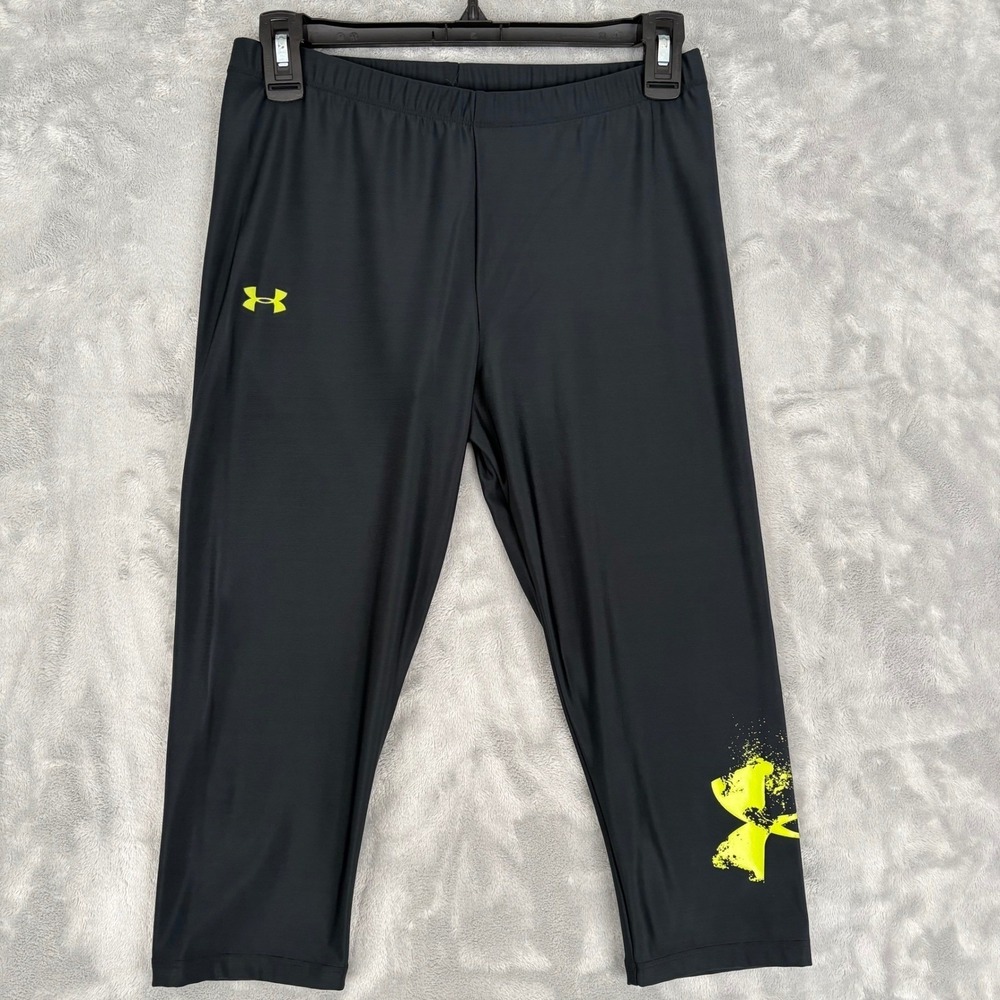 Under Armour Women's Cropped Length Workout Yoga‎ Pants Logo Medium Athletic EUC